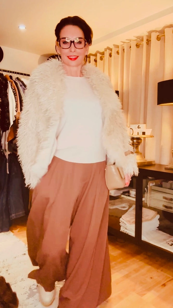 Flauschige Kunstfell-Jacke – Beige - ALEX MAX - Gr. 34-38