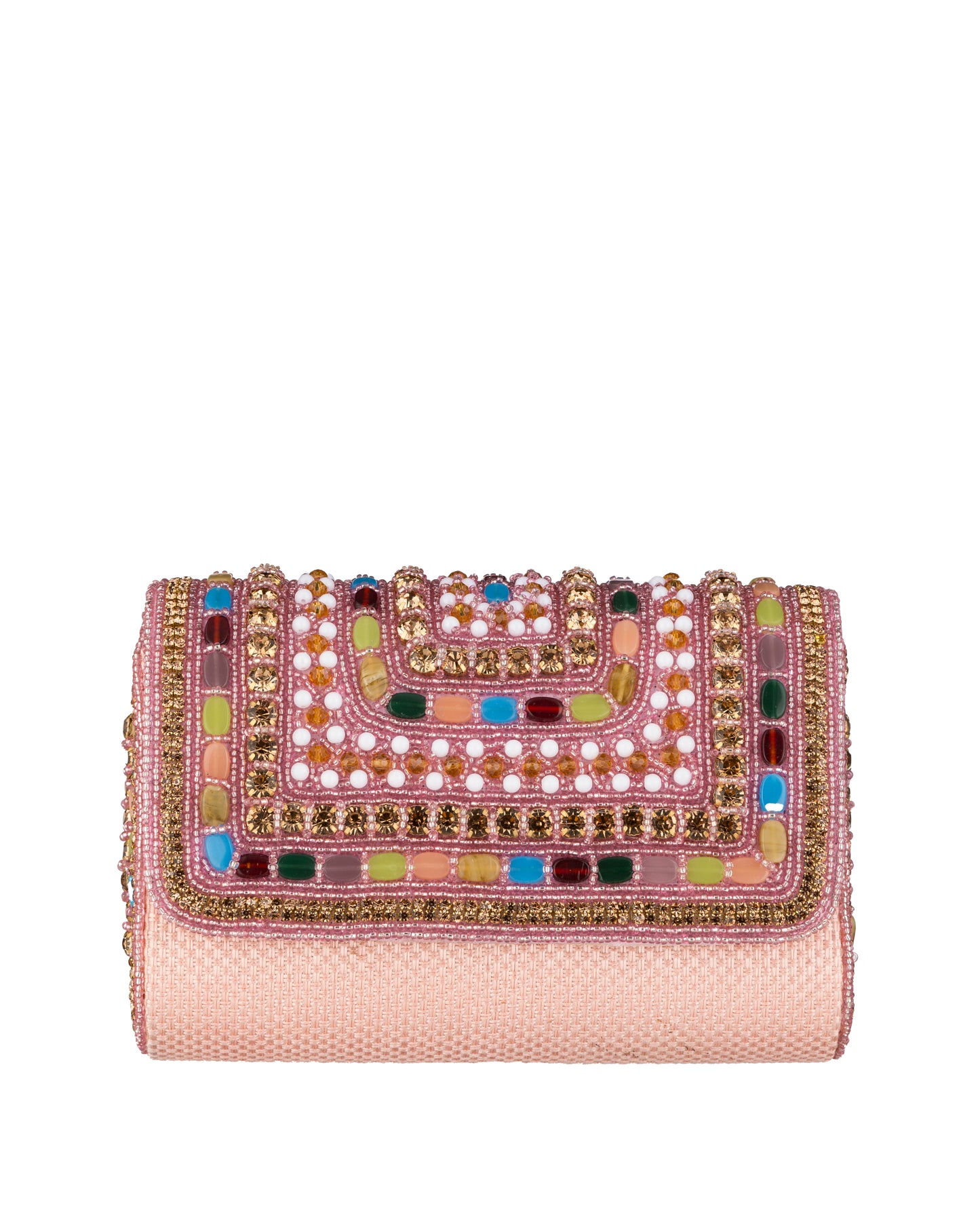 Clutch in Rosa mit bunten Perlen und Strasssteinen - Taschen