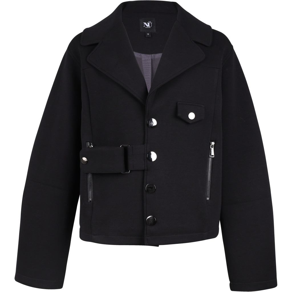 Schwarze Kurzjacke im Biker-Stil mit Reißverschlüssen & Schnallendetail - NÜ