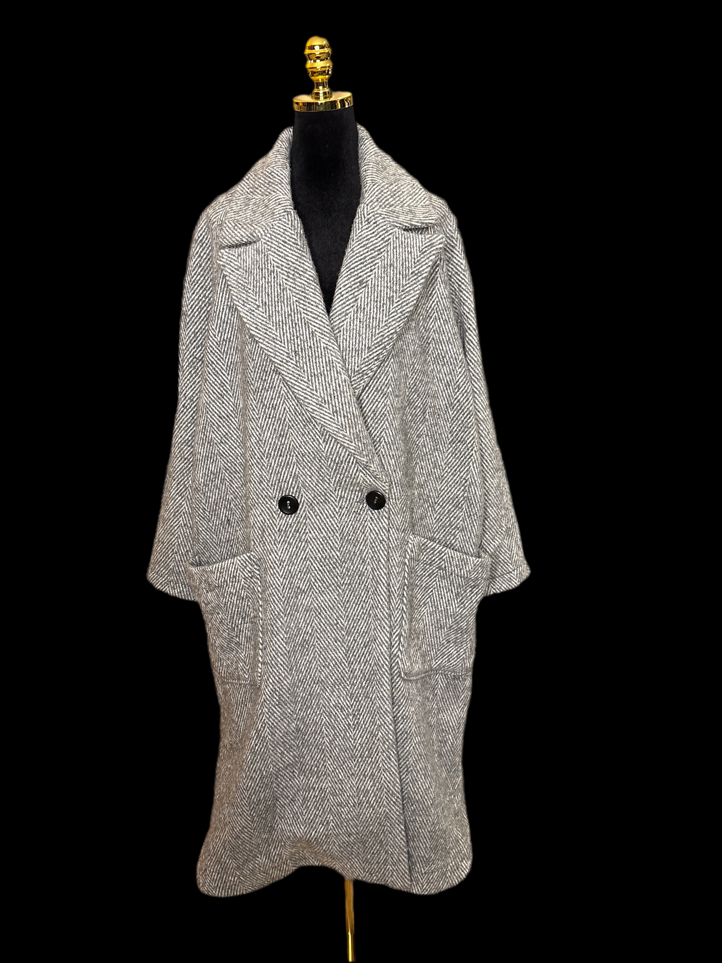 Eleganter Fischgräten Mantel in Hellgrau - Gioya