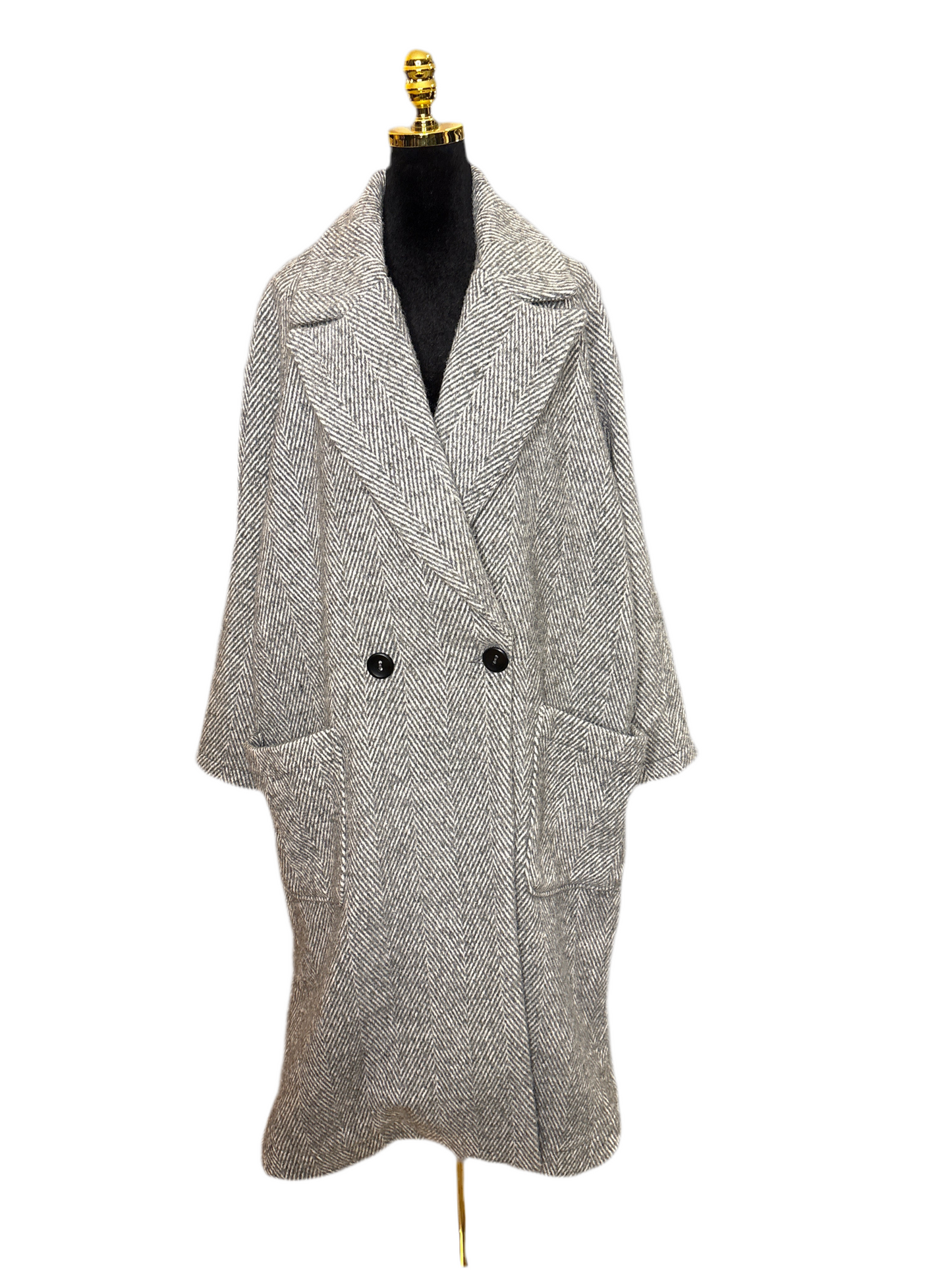 Eleganter Fischgräten Mantel in Hellgrau - Gioya