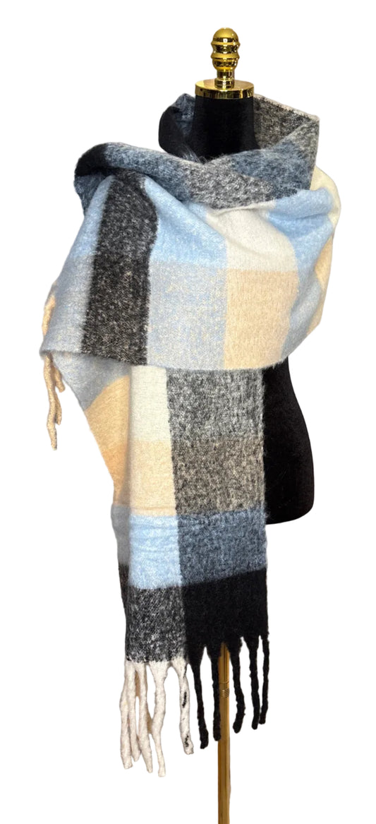 Weicher Schal in Grau, Blau & Gelbe - Gioya