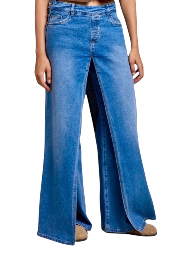 Trendige Wide-Leg Jeans mit Schlitz in Blau - Hose