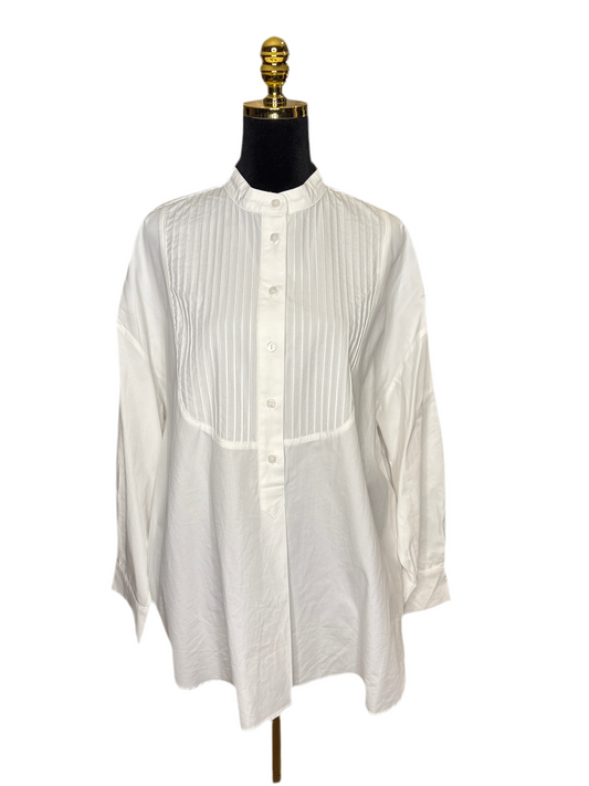 Edles weißes Hemd/Bluse mit feiner Biesen-Front - Gioya