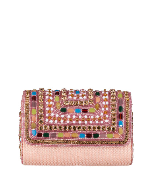 Clutch in Rosa mit bunten Perlen und Strasssteinen - Taschen