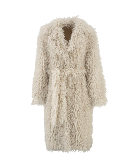 Wollmix-Mantel in Mongol-Fur-Optik – Cremefarbener Winter-Luxus - ALEX MAX - Gr. 34-38