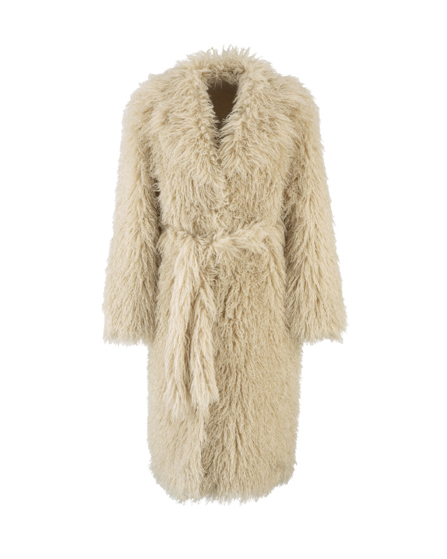 Wollmix-Mantel in Mongol-Fur-Optik – Beigefarbener Winter-Luxus - ALEX MAX - Gr. 34-38