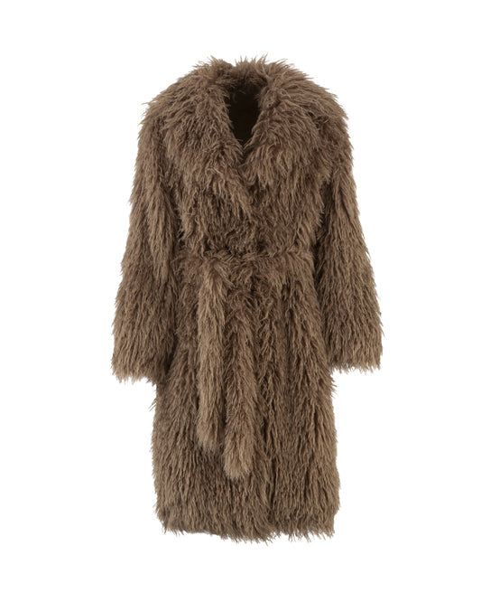 Wollmix-Mantel in Mongol-Fur-Optik – Taupefarbener Winter-Luxus - ALEX MAX - Gr. 34 bis 38