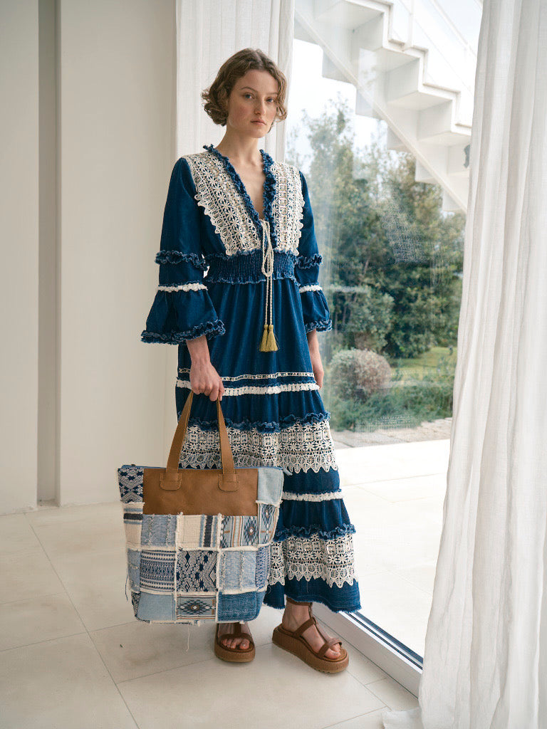 Patchwork Shopper Tasche mit Ethno- und Denim-Details - Taschen