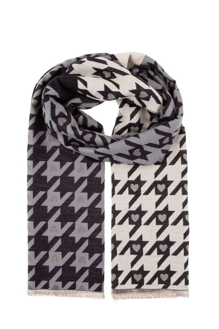 Schal mit Hahnentritt- und Herzmuster – Beige/Rosé