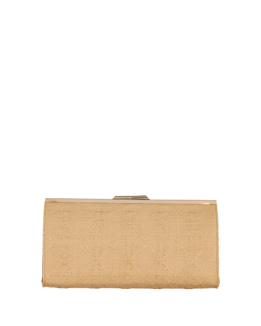 Elegante goldfarbene Clutch mit Rautenstruktur und Metallrahmen - Taschen