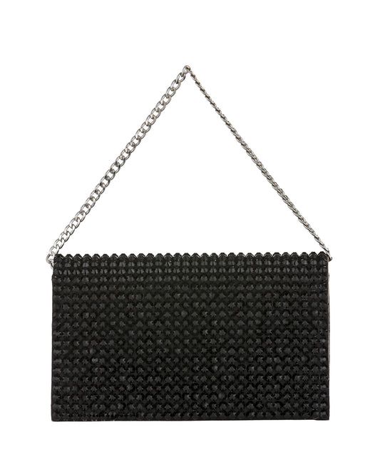 Schwarze Clutch mit funkelnder Strassverzierung und Kettenriemen - Taschen